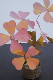 PINK & ORANGE FLOWER PAINTED METAL SCULPTURE 2