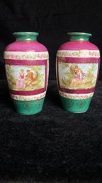 Pair Of Antique German Porcelain Painted Vases