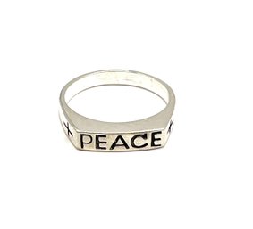 Vintage Sterling Silver PEACE Ring, Size 7.75