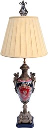 A Neoclassical Bronze And Ceramic Lamp On Marble Base, Castillian