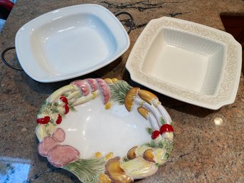 Hand Painted Decorative Vegetable Mushrooms Bowl Dish 2 White Ceramic Serving Dishes