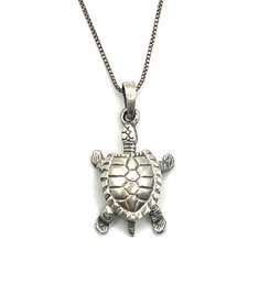 Vintage Italian Sterling Silver Chain With Sea Turtle Pendant Necklace