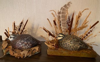 Two Hand Painted Birds In Natural Scene