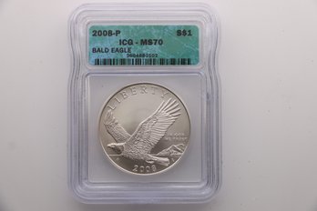 2008 Silver Bald Eagle Coin 1 Ounce .999 ICQ MS70