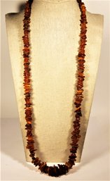 Vintage Genuine Amber Shard Stone Beaded Necklace 28' Long