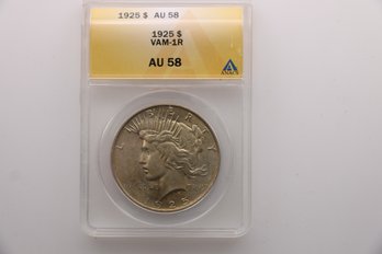 1925 Silver Peace Dollar Coin ANACS AU58 VAM 1R