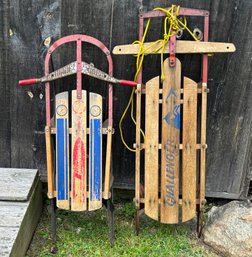 A Pair Of Vintage Child's Sleds - Wonderful Holiday Porch Decor!