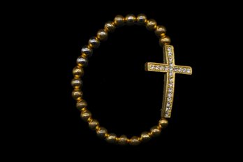 Gorgeous Gold Plated Beads W Sparkly Crystal Cross