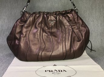 Spectacular $1,600 Retail Like NEW PRADA Nappa Waves Metallic Wine Hobo Bag With Sleeper Bag - Amazing Bag !