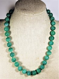 Vintage Art Glass Jadeite Beaded Necklace Having Gold Tone Clasp 16' Long