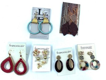 Grouping Of 6 Pairs Of Earrings From Francesca's & Leather Or Knot