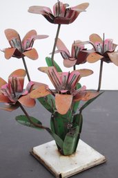 PINK & ORANGE PAINTED METAL FLOWER SCULPTURE  3