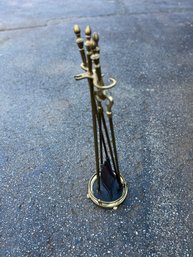 Vintage Brass Fireplace Tools With Clawfoot Stand