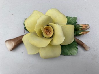 Porcelain Yellow Rose With 2 Buds Vintage Capodimonte Made In Italy AMC