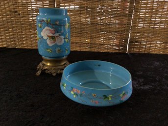 Blue Floral Vase And Bowl Set