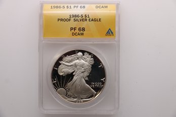 1986 S Silver Eagle 1 Ounce Proof Coin ANACS PF68