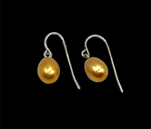 Vintage Sterling Silver Light Brown Pearl Style Dangle Earrings