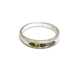 Vintage Sterling Silver Multi Color 5 Stone Ring, Size 3