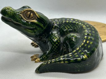 Signed KAREN CALLAN Enameled Brass Alligator Sculpture