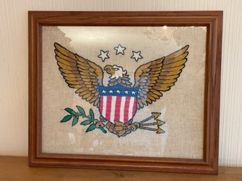 Vintage American Eagle Crewel Seal Of USA Embroidery Framed