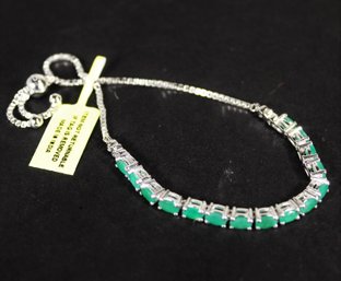 Genuine Emerald Gemstone Sterling Silver Bracelet 10'