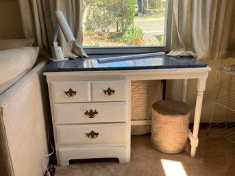 Charming Painted Wood Desk With A Marble Topper