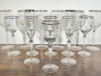 A Collection Of Silver Rimmed Glassware, Possibly Lenox