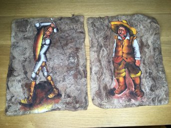 (SET OF 2) VINTAGE DON QUIXOTE AND SANCHO PANZA PAINTINGS ON FIBER PAPER