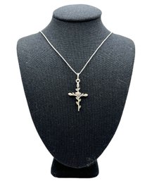 Beautiful Vintage Sterling Silver Rose Cross Pendant On Italian Sterling Silver Chain