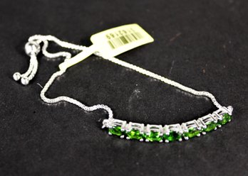 Green Tourmaline Sterling Silver Bracelet 10' Long