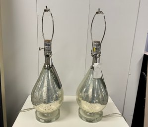 Pair Of Mercury Glass Style Lamps With Lucite Bases