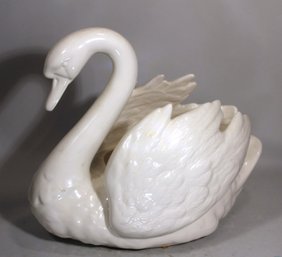 Large White Glazed Goebel Swan Bowl Vase