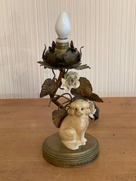 Vintage Floral Table Lamp With Dog At Base