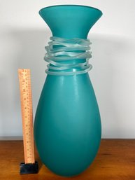 Alpine Vase Frosted Teal Blue Glass Decorative Vase 17' No Chips