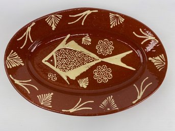 Portuguese Redware Fish Platter, Signed