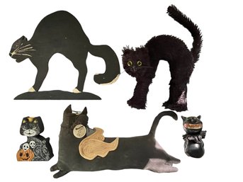 Beware! Black Cat Crossing. Great Lot Of Vintage & Vintage Inspired Black Cat/ Halloween Decorations!