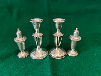 Cartier Sterling Candlesticks And Empire Salt And Pepper Shaker