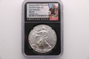 2019 W West Point Silver Eagle One Ounce .999 NGC MS70 Early Release Coin