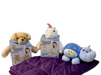 New! Childrens Comfort Items.  2 Huggable Massagers 1 Puppy & 1 Unicorn & More