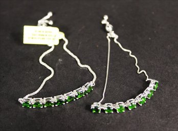 Lot Of Two Green Tourmaline Sterling Silver 10' Bracelets