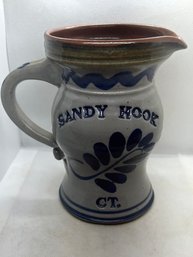 Signed Vintage Salt Glaze Stoneware Pitcher- SANDY HOOK, CT