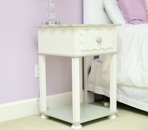 Go To Your Room Custom Made Off-White With Muted  Sage Green Scalloped Nightstand And Graduated Sphere Lamp