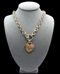 Vintage Sterling Silver Engraved R Heart Necklace