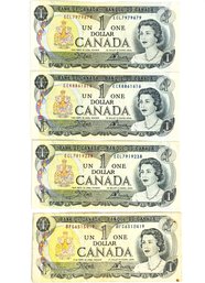1973 Canadian Banknotes (Four (4) Banknotes In Total)