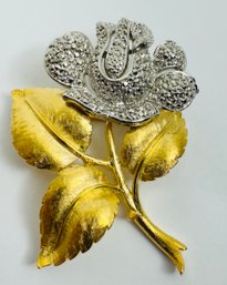 SIGNED TRIFARI SILVER AND GOLD TONE ROSE BROOCH