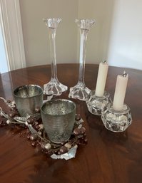 Candlestick And Candle Holder  Set Trio - Mikasa Crystal, Dual Purpose Votive/Taper Set  And Festive Votive