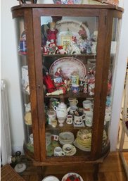 Early 20th C. Curved Oak Sides 1 Door China Closet W/Lions Paw Feet