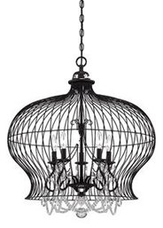 Retro Vintage Black Metal Wire Rounded Cage Chandelier Light Fixture