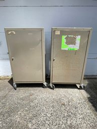 Pair Of Metal Cabinets With Shelves