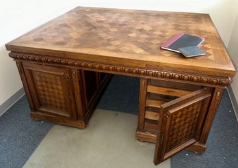 Gorgeous Antique 2 Sided Partners Desk With Inlaid Parquetry